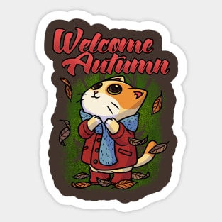 Welcome Autumn Fall Seasons Funny Cute Cat Gift Sticker